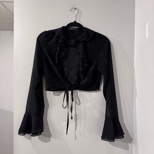 White Fox Sheer Ruffled Tie-Front Top